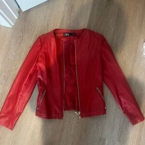 Zara red leather jacket